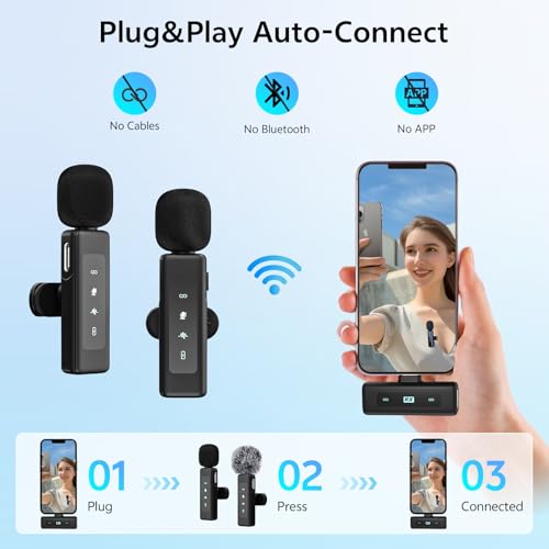 Mini Microphone for iPhone/Computer/Android/iPad,Lavalier Microphone with Noise Reduction and Crystal Sound,Clip-on Lapel Mic for Video Recording,Outdoor Interview,Tiktok,Vlog,YouTube