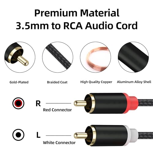3.5mm Female to 2 RCA Male Stereo Cable, 3.5mm to RCA Bi-Directional AUX Auxiliary Y Cable Gold Plated Adapter Compatible for TV,Smartphones, MP3, Tablets, Speakers,Home Theater - size: 0.35M/1.1FT