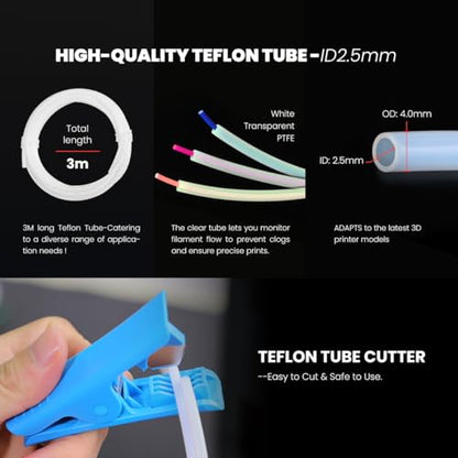 3D Printer Tool Kit with Nozzle Cleaner, PTFE Tube & Deburring Tools | Complete FDM printer maintenance kit with precision tools to clean nozzles, remove supports and improve print quality.