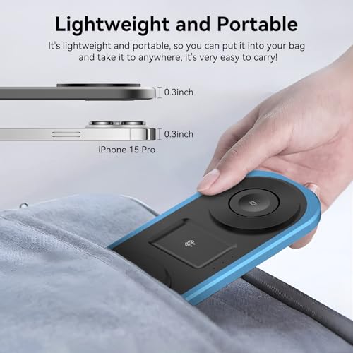 3 in 1 Fast Wireless Charger Stand for iPhone, Foldable Travel Charging Station for Magsafe for iPhone 17/Air/16/15/14/13/12 Series, Apple Watch Series, AirPods pro/2/3/4, 2025 Christ mas Gifts (Blue) - color: Blue