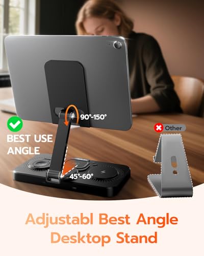 45W 6 in 1 Charging Station for Apple Multiple Devices with Clock & Light, 20W Fast Foldable Wired Charging Stand for iPad/Tab, Wireless Charger Design for MagSafe Charger for iPhone 17/iWatch/Airpods