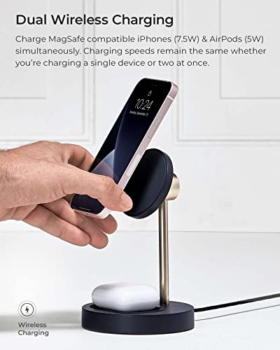iOttie Velox Magnetic Wireless Duo Stand. 7.5W Mounting Stand + 5W Charging Pad. MagSafe Compatible for iPhone 12, iPhone 13, iPhone 14, & iPhone 15 Series & Qi AirPods Charger (Adapter not Included) - style: Magnetic Wireless Charging Duo Stand