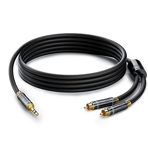 HiFind 3.5mm to 2 RCA Stereo Audio Cable 6 Ft (Real Hi-Fi Sound-Silver Plated Copper-Spring SR-Braided) 3.5 mm 1/8" TRS Male to Dual RCA Male Bidirectional Cable for Home Theater,Speaker - size: 6FT, style: 3.5mm to 2 RCA