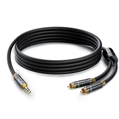 HiFind 3.5mm to 2 RCA Stereo Audio Cable 10 Ft (Real Hi-Fi Sound-Silver Plated Copper-Spring SR-Braided) 3.5 mm 1/8" TRS Male to Dual RCA Male Bidirectional Cable for Home Theater,Speaker - size: 10FT, style: 3.5mm to 2 RCA