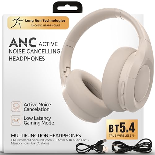 ANC Wireless Bluetooth 5.4 Headset, ENC Built-in Mic for Clear Calls, Hi-res, Foldable, Breathable Over Ear Comfort, Low Latency, Lightweight, 3.5 mm Audio Cable, Wired, for Cell Phones, Tablets, PC’s - color: White