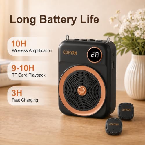 Voice Amplifier for Teachers with Dual Magnetic Wireless Lavalier Microphones & Noise Reduction - Bluetooth Portable Rechargeable Speaker for Classroom, Meetings, Yoga, Speeches
