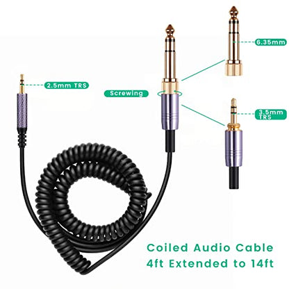Coiled Audio Cable for Bose QuietComfort Ultra, QC45, QC35, QC25 Headphones | 2.5mm to 3.5mm(1/8") Extension Aux Cord with 6.35mm Adapter, 4ft to 14ft Long