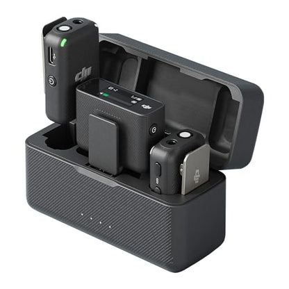 DJI Mic (2 TX + 1 RX + Charging Case), Wireless Lavalier Microphone, 250m (820 ft.) Range, 15-Hour Battery, Noise Cancellation Wireless Microphone for PC, iPhone, Record Interview, YouTube, Black | 15-Hour Battery, Easy for carrying and instant use with b