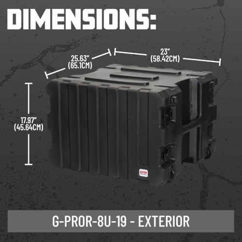 Gator Cases Pro Series 19" Depth 8U Rolling Rack Case with Recessed Wheels, Black - size: 8U Rack Space, style: Rolling Rack - 19" Deep