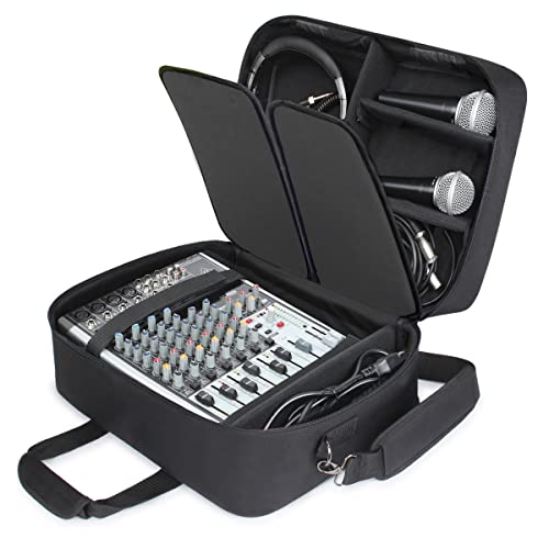 USA Gear DJ Mixer Travel Travel Bag Fits Yamaha MG10XU, MG06X, Mackie Mix8 8-Channel, Behringer Xenyx Q502USB, Adapters, Headphones, Laptops - Customer Interior, Water Resistant Exterior (Black) - color: Black
