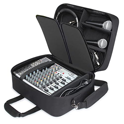 USA Gear DJ Mixer Travel Travel Bag Fits Yamaha MG10XU, MG06X, Mackie Mix8 8-Channel, Behringer Xenyx Q502USB, Adapters, Headphones, Laptops - Customer Interior, Water Resistant Exterior (Black) - color: Black