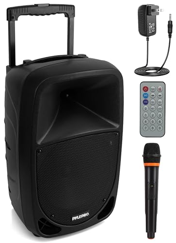 Pyle PSBT105A - 1000W Portable Bluetooth PA Speaker, 10'' Subwoofer, UHF Wireless Mic, MP3/USB/SD, Rechargeable Battery, LED Battery Indicator Lights, Black - size: 10 inches