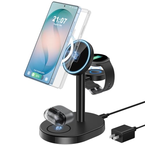 Hevanto 3 in 1 Wireless Charger for Samsung Galaxy, 15W Magnetic Super Fast Charging Station for MagSafe Samsung Galaxy S26 Ultra S25 S24 Z Fold Flip 8 Watch 8 7 Buds 4 3 Pro, Not for Watch 9/Ultra 2 - color: Charcoal-Black