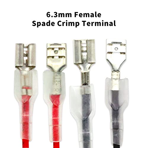 30Pcs 6.3mm Double Head Crimp Terminal Wire 15Red+15Black 11.82" | Tin-plated copper terminals with nylon insulating sleeves,great conductivity.Easy crimp connection without soldering