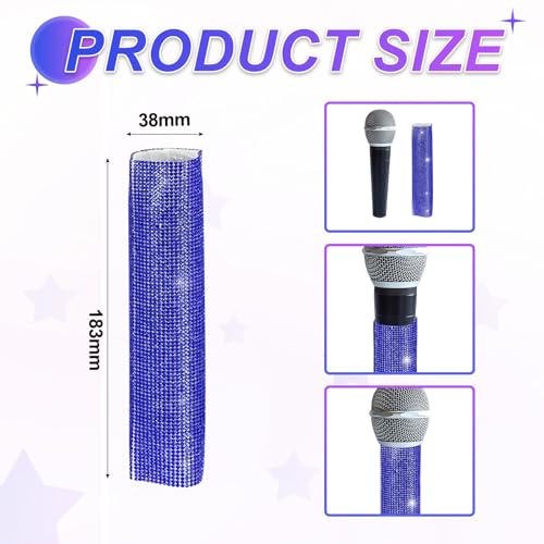 MECCANIXITY Blue Mic Handle Cover, Rhinestones Microphone Handle for Most Universal Wireless Microphones, Mic Not Included(with Black Velvet Bag) - color: Blue Black