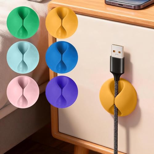 6 Pack Cable Organizer Clips, Multi-Color Data Line Cord Holder for Home and Office, Tidy Your Cables Desk Organizers Prevents Tangling and Damage - color: 6 Pcs Mixed