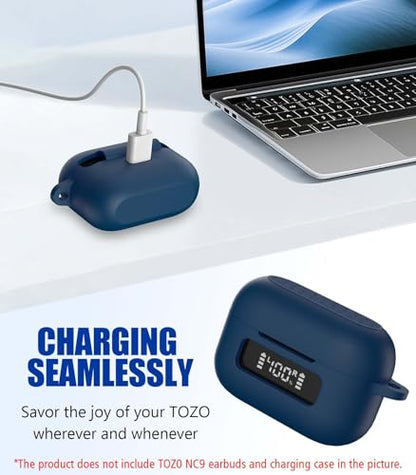 for TOZ0 NC9(2024) Case Cover, Silicone Protective Battery Display Visible Design Cover ONLY for TOZO NC9 Hybrid Active Noise Cancelling Wireless Earbuds 2024 Version with Carabiner-Blue - color: Blue