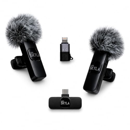Wireless Lavalier Microphone for iPhone, Android & USB-C Dual Mic Set (2 Pack) with Lightning Adapter & Windscreens, Plug & Play Clip-On Lapel Mic for Video Recording, TikTok & YouTube