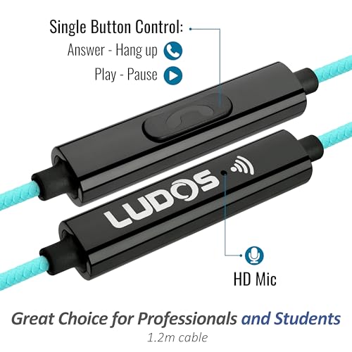 LUDOS Clamor Wired Earbuds in-Ear Headphones, 5 Years Warranty, Earphones with Mic, Noise Isolating Ear Buds, Memory Foam for iPhone, Samsung, School Students, Kids, Women, Small Ears - Turquoise - color: Turquoise, style: 3.5 mm