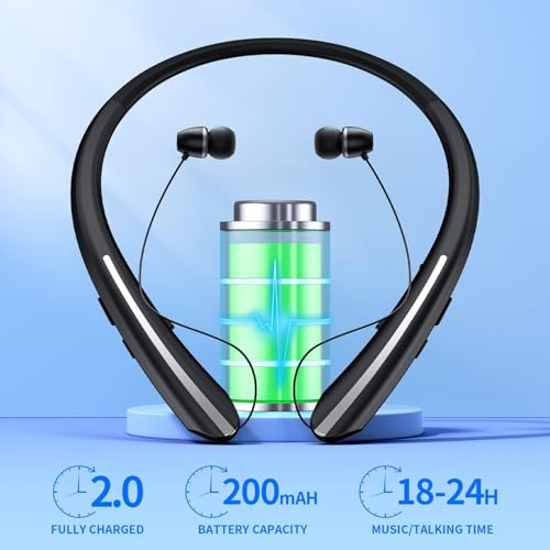 Neckband Bluetooth Headphones, 24H Battery with Auto-Retractable in-Ear Earbuds, HiFi Stereo Sound & Hybrid Active Noise Cancelling for Sports, Gym, Running, Workout, Hands-Free Calling - color: Silver