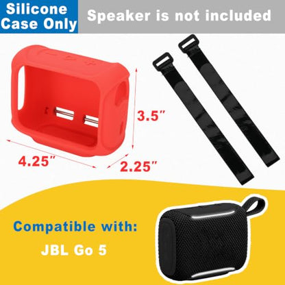 Silicone Case Cover for JBL Go 5 Portable Speaker(Red) | Travel Carrying Protective Pouch with Attach Straps for Bike Golf Cart Scooter - color: Red
