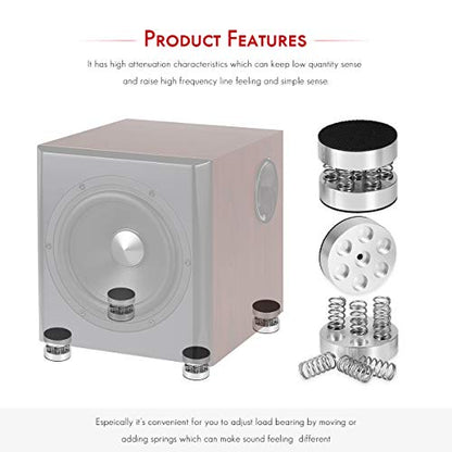 Nobsound 4PCS Silver Aluminum Spring Speakers Spikes Isolation Stand for HiFi Amplifier/Speaker/Turntable/Player