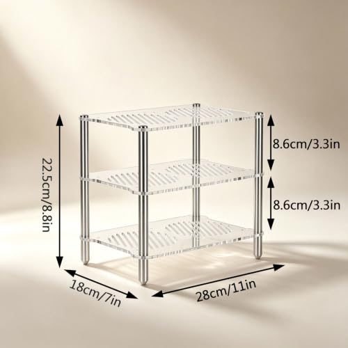 Stereo Stand, 3-Tier Desktop Open Audio Rack | Metal Frame, Cut-out Acrylic Shelf, Heat Dissipation Feature for Office Living Room