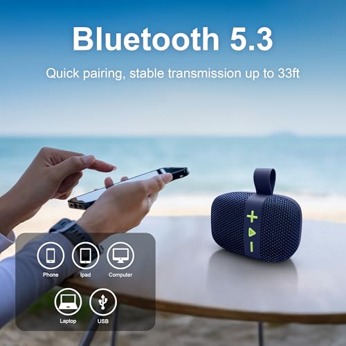 Fisher Portable Bluetooth Speakers, Clip-On Speakers Bluetooth Wireless | IPX5 Waterproof Speaker,10W Peak Power Bluetooth Speaker Stereo HD Sound, BT 5.3, FM Radio, for Pool, Beach, Use Anywhere - color: Navy Blue