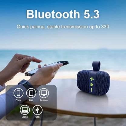 Fisher Portable Bluetooth Speakers, Clip-On Speakers Bluetooth Wireless | IPX5 Waterproof Speaker,10W Peak Power Bluetooth Speaker Stereo HD Sound, BT 5.3, FM Radio, for Pool, Beach, Use Anywhere - color: Navy Blue