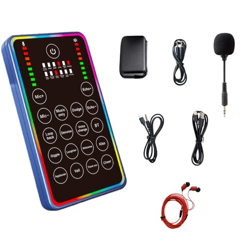 Portable Sound Card, Small Handheld Sound Card Set for Podcasting,HD Sound External Sound Card for Live Streaming/Karaoke/Gaming,Voice Changer Sound Card for Android/iOS/Windows