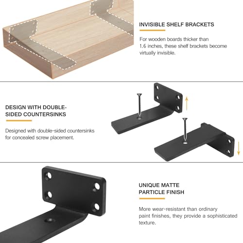 HITOMEN Heavy Duty Floating Shelf Brackets, 5-Inch (1/5'' Thick) Hidden Shelves Hardware, Iron L Brackets, Rustic Industrial Black Metal Wall Shelving Supports, 4 Pack - size: 5 Inch, style: 4 Pack