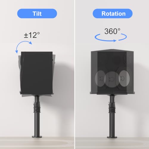 suptek Tall Clamp-on Speaker Stands Desk Mount, Height Adjustment, Tilt, Swivel, 9.6 x 8.8 Trays, Universal Audio Holders for Computer and Bookshelf Speakers, Elevated Sound, 2 Pack, Black, SDM001H - color: Black, size: 9.6 x 8.8x 18.3"(h)