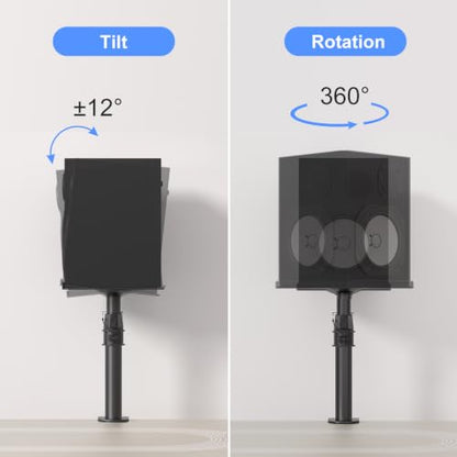 suptek Tall Clamp-on Speaker Stands Desk Mount, Height Adjustment, Tilt, Swivel, 9.6 x 8.8 Trays, Universal Audio Holders for Computer and Bookshelf Speakers, Elevated Sound, 2 Pack, Black, SDM001H - color: Black, size: 9.6 x 8.8x 18.3"(h)
