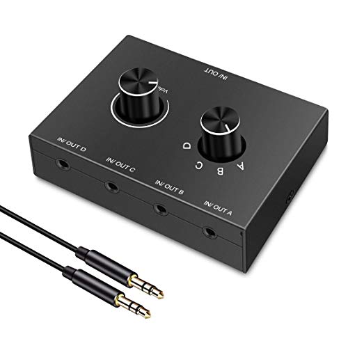 4-Way 3.5mm Stereo Audio Switcher - Passive Speaker Headphone Manual Selector Splitter Box (4 In - 1 Out) - size: 3.5mm Switch 4 Port