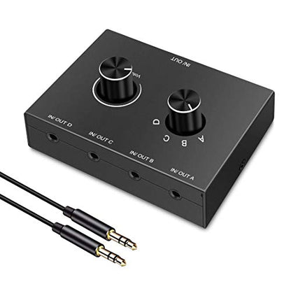 4-Way 3.5mm Stereo Audio Switcher - Passive Speaker Headphone Manual Selector Splitter Box (4 In - 1 Out) - size: 3.5mm Switch 4 Port