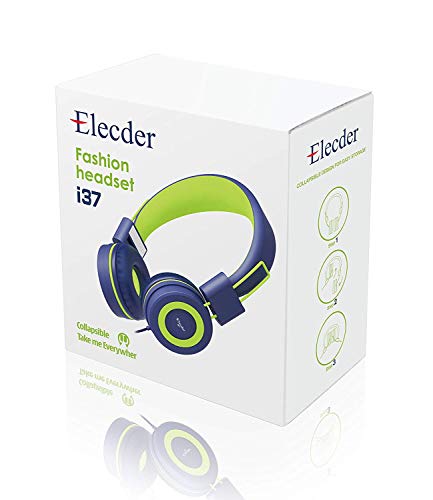 ELECDER i37 Kids Headphones for School Children Girls Boys Teens, Navy | Foldable Adjustable Lightweight, 3.5mm Audio Jack On Ear Headphones for Smartphones Chromebook Computer PC Tablets Travel - color: Navy