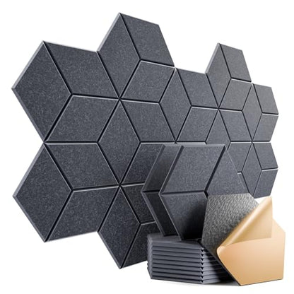 12 Pack Self-Adhesive Acoustic Panels 12" X 10" X 0.4" - Sound Proof Foam Panels with High Density, Y-Lined Design, Flame Resistant, Absorb Noise and Eliminate Echoes(Dark Gray) - color: Dark Gray, size: Y-Cut Hexagon 12 Pack