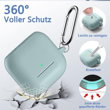 for Airpods 4th Generation Case Cover(2024),Soft Silicone Full Protective Case for AirPods 4 Case with Keychain & Cleaner Kit,Compatible with Apple Airpods 4 for Women,Men（Bluegreen） - color: Bluegreen