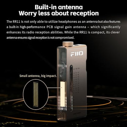 FiiO RR11 Portable HiFi FM Stereo Radio Receiver with Analog PVR Tuning, BASS+3D Sound Effects, 64MHz-108MHz (Titanium Gold) - color: Titanium Gold
