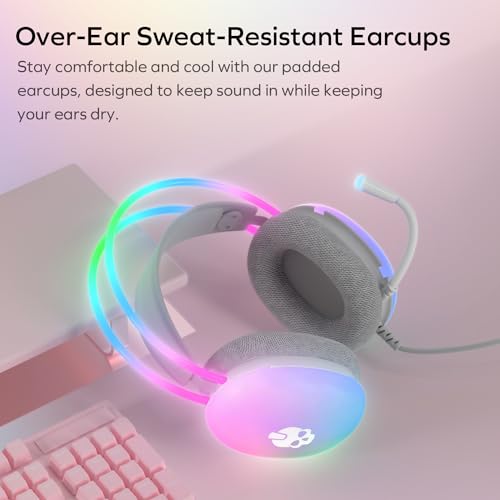 GAME PUNK Nova Light RGB Gaming Headset with Mic – Wired Over-Ear Headphones for PC, Xbox Series X/S, PS5/PS4, Nintendo Switch – USB-A & 3.5mm, Passive Noise Cancelling