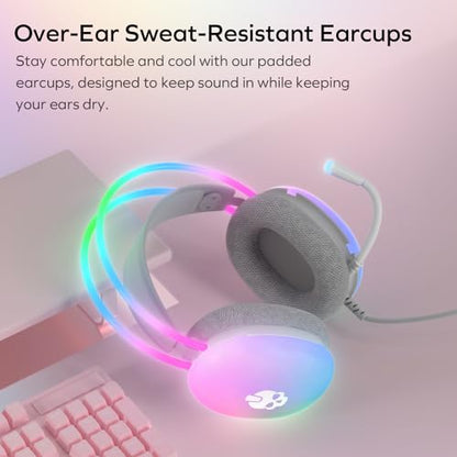 GAME PUNK Nova Light RGB Gaming Headset with Mic – Wired Over-Ear Headphones for PC, Xbox Series X/S, PS5/PS4, Nintendo Switch – USB-A & 3.5mm, Passive Noise Cancelling
