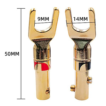 Spade Plugs for Speakers - Gold-Plated Y-Shaped Fork Plugs for Speaker Wire (2 Pairs)