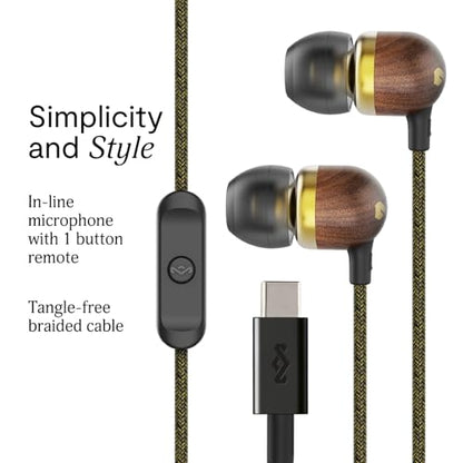 House of Marley Smile Jamaica USB-C Wired Earbuds with Microphone, in-Ear Headphones, 9.2mm Driver, Tangle-Resistant Cable, Plug-and-Play Earphones for Smartphones, Tablets & Laptops (Brass) - color: Brass