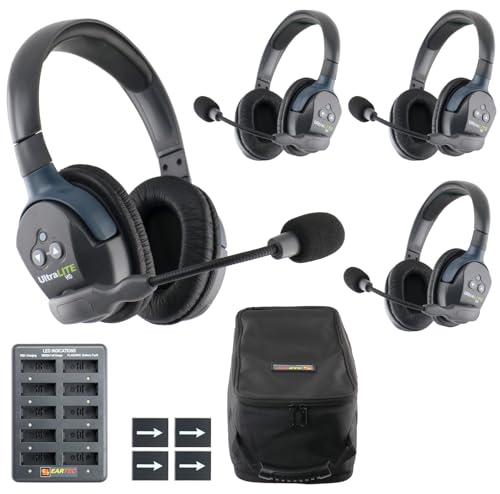 EARTEC UL4D Ultralite HD Wireless Intercom Headset System, 4-Person Full Duplex Communication, Dual Ear, Up to 1000ft Range — Professional-Grade, U.S. Company - size: 4 Users