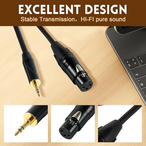 XLR Female to 1/8"(3.5mm) Male TRS Stereo Mic Cable, Audio Cable 3M (10FT) | Balanced Gold-Plated Plugs,Clear Sound, Low Noise,Tight Fit, Flexible PVC, For Amplifier, Laptop, Speaker - size: 10 Feet, style: XLR Female