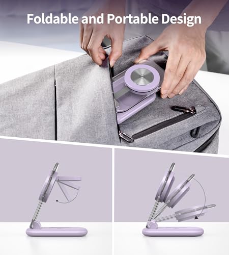 3 in 1 Magnetic Wireless Charging Station for Apple Devices | Fast Travel Charger Stand with Night Light for MagSafe-enabled iPhone 17 16 15 14 13 12 Series, Apple Watch/AirPods Pro, PU - color: Purple