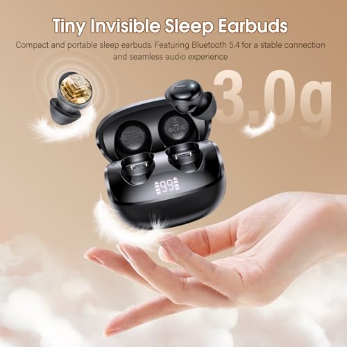 Sleep Earbuds Bluetooth 5.4, Mini Light-Weight Headphones for Side Sleepers | Features Sleep Mode & Built-in White Noise for Relaxing. 48H Battery & Clear Calls. Perfect Mini Earphones for Sound Sleep