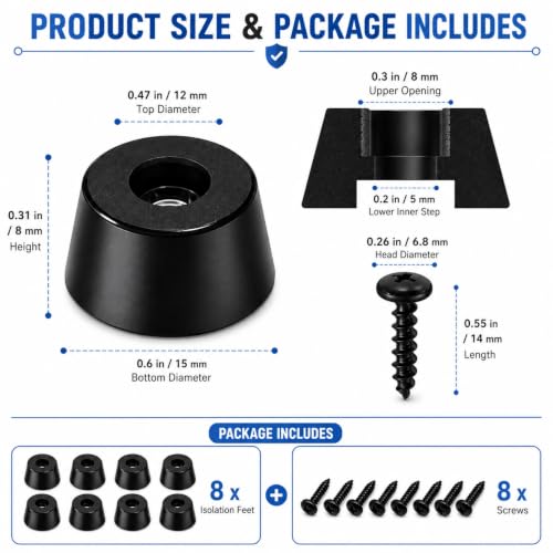 Speaker Isolation Pads 8-Pack | Anti-Vibration Rubber Feet with Screws | Reduce Resonance & Protect Furniture | for Studio Monitors, Turntables, Guitar Amps, Speakers, Amplifiers