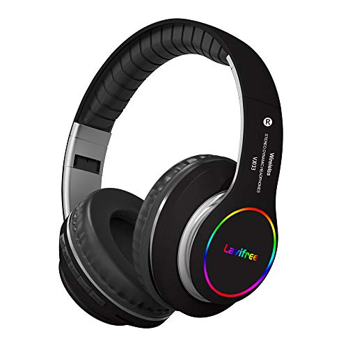 Bluetooth Headphones,Wireless/Wired Over Ear Headset,Hi-Fi Bass Stereo, Built-in Mic,LED Light Up,Foldable,Micro SD/TF, FM for Adult Teen Kid for Phone/Samsung/Pad/PC/Android/Laptop/TV(Black) - color: Black