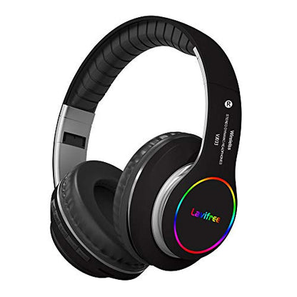 Bluetooth Headphones,Wireless/Wired Over Ear Headset,Hi-Fi Bass Stereo, Built-in Mic,LED Light Up,Foldable,Micro SD/TF, FM for Adult Teen Kid for Phone/Samsung/Pad/PC/Android/Laptop/TV(Black) - color: Black